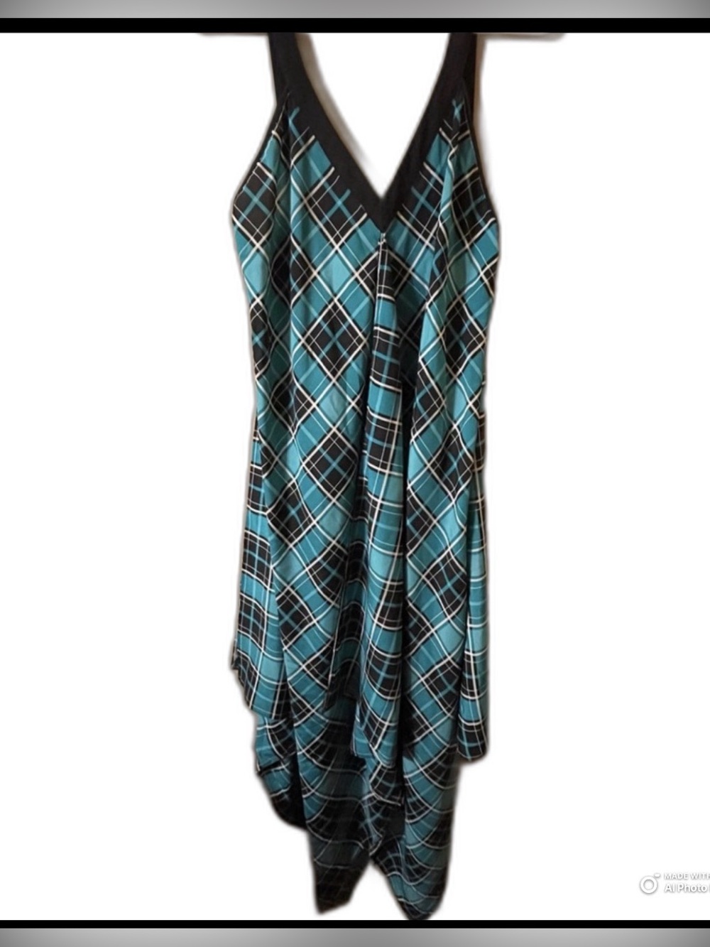 Michael Kors Teal Plaid V-Neck Sleeveless Dress